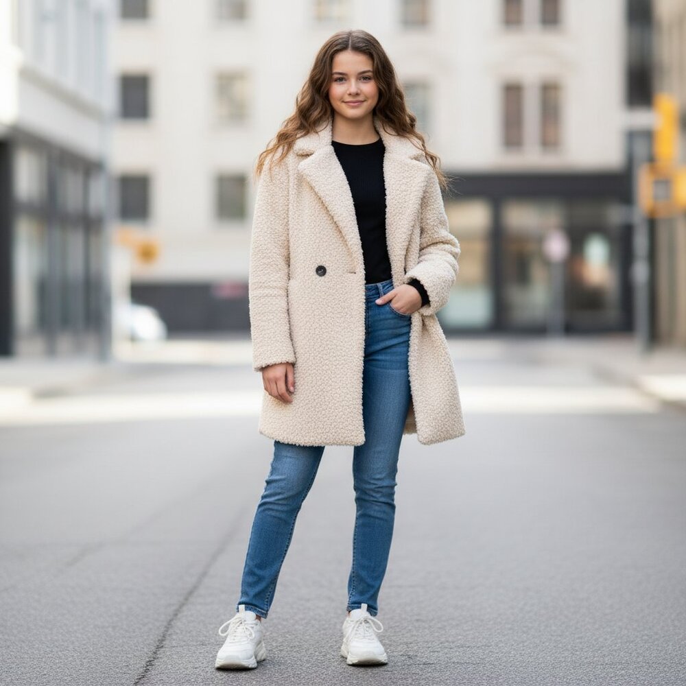 ZARA GIRLS SHERPA IVORY COAT 13-14 years
